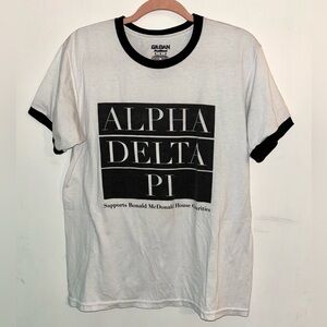 White and Black Alpha Delta Pi Print T Shirt